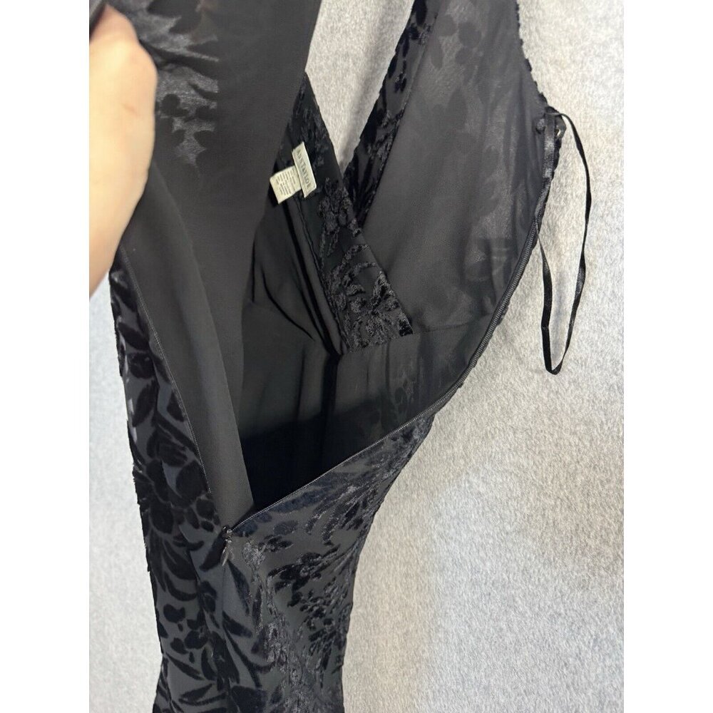 Ann Taylor Dress Black Velvet Sleeveless Open Back Mini Goth Y2K Sz 4 Floral EUC - Picture 7 of 15